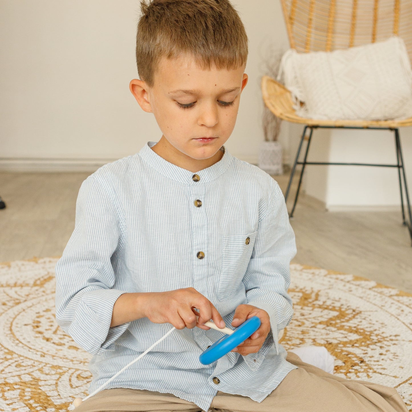 Developing Game Lacing Button Blue Montessori Toy