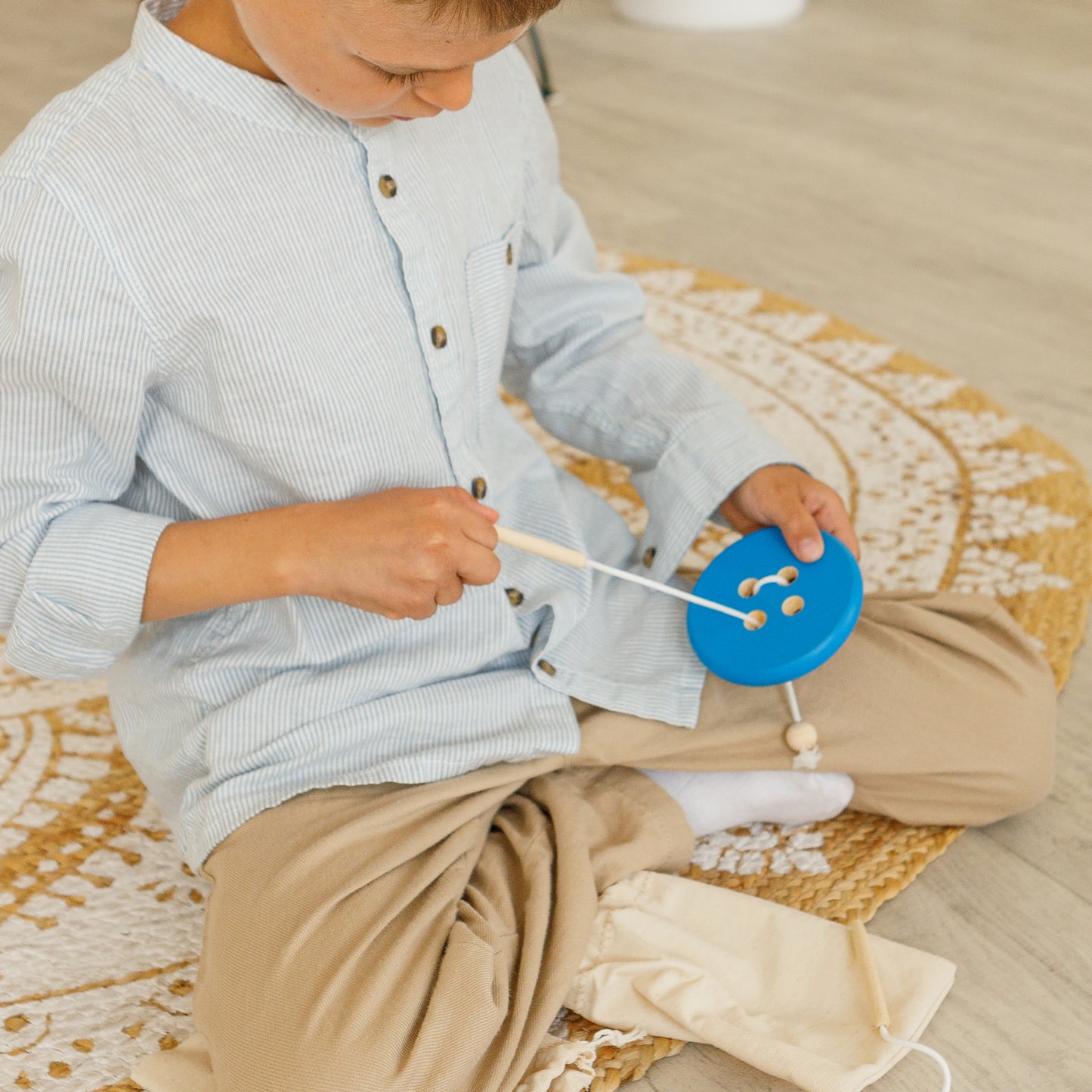 Developing Game Lacing Button Blue Montessori Toy