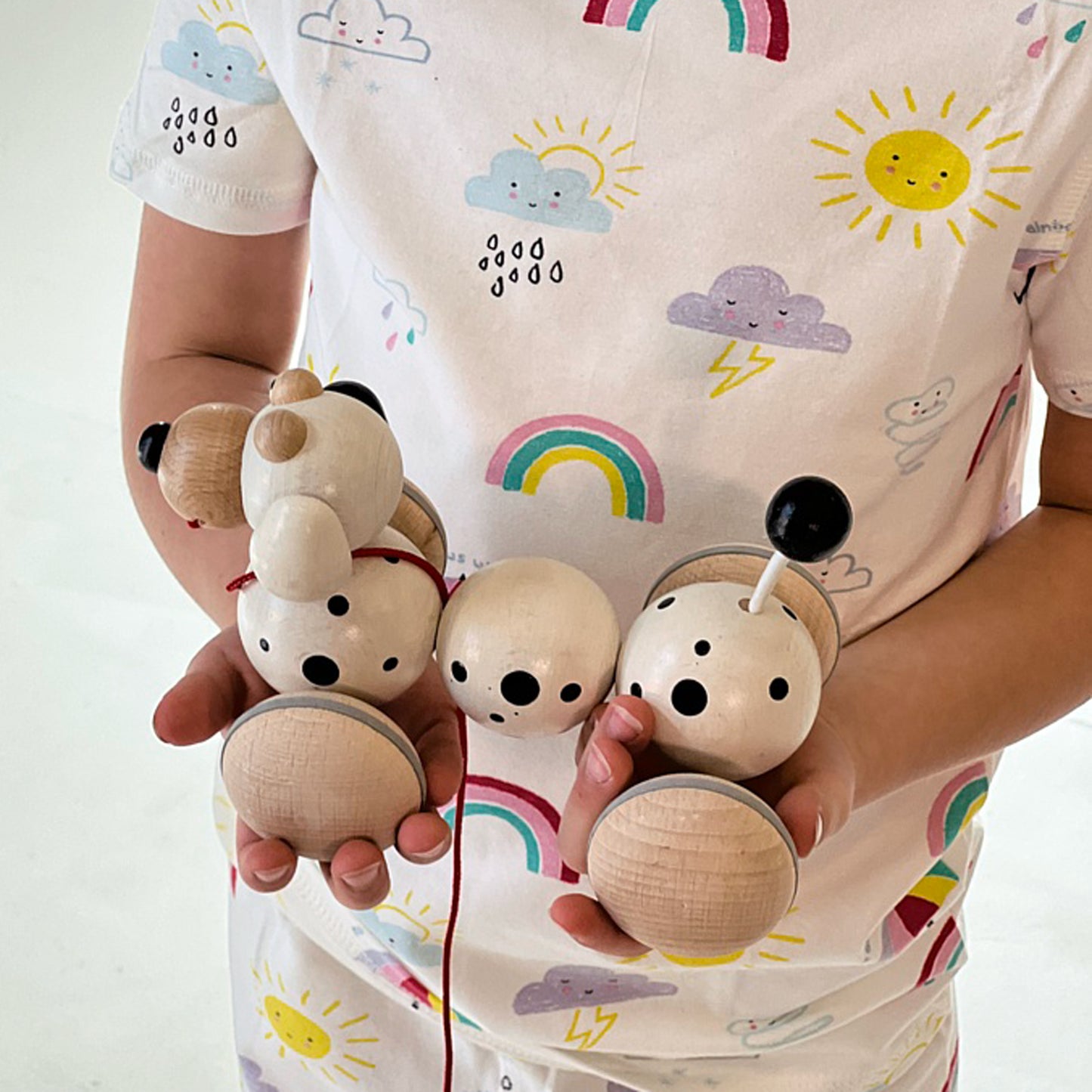 A Dalmatian toy on a string