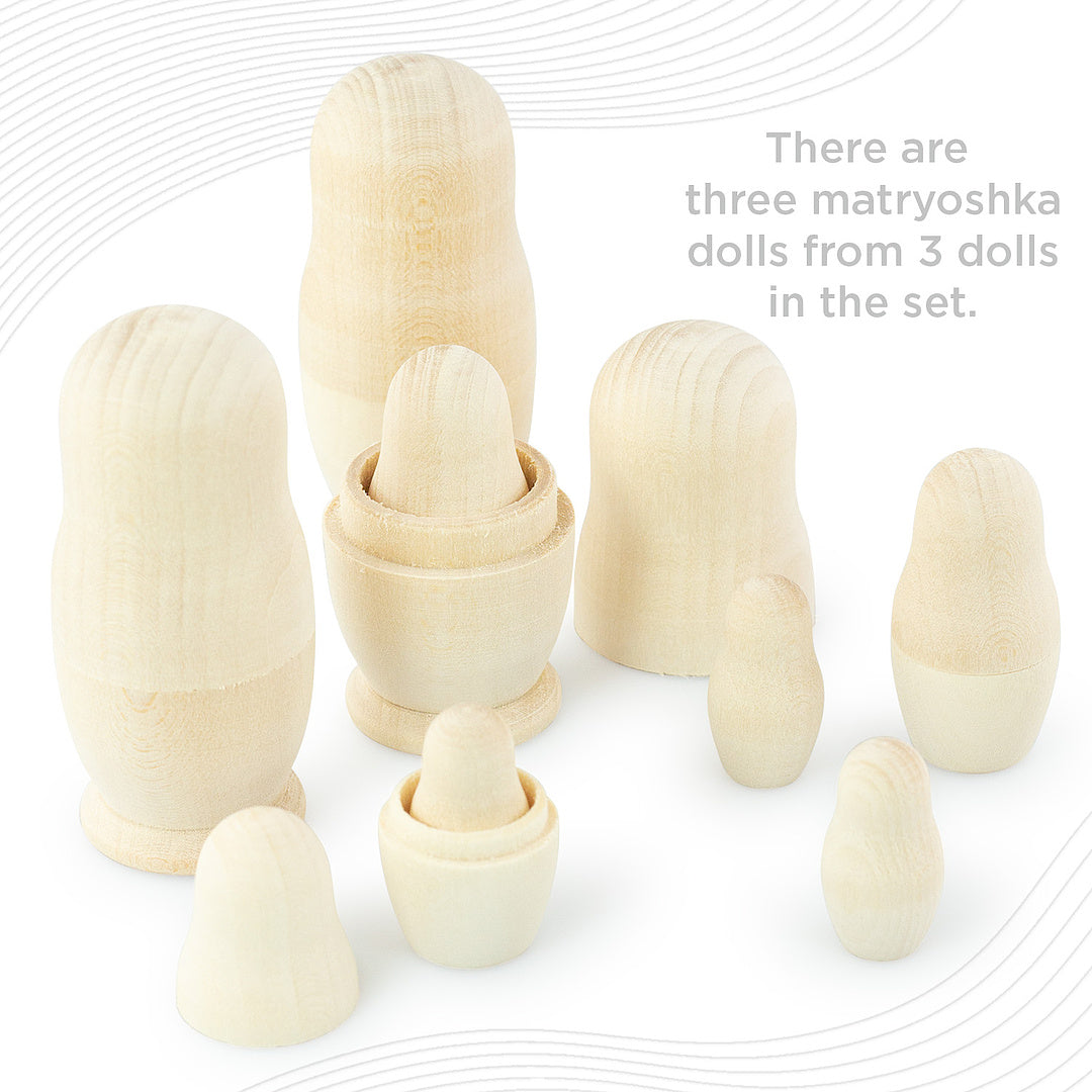 DIY Unfinished Wooden Nesting Dolls Set 3 pcs 3 seats