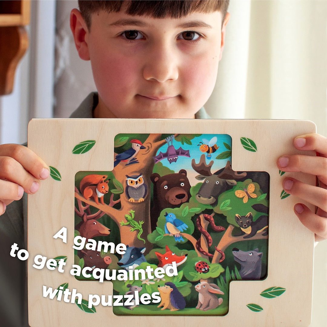 Wooden Tetris puzzle "Who found whom"