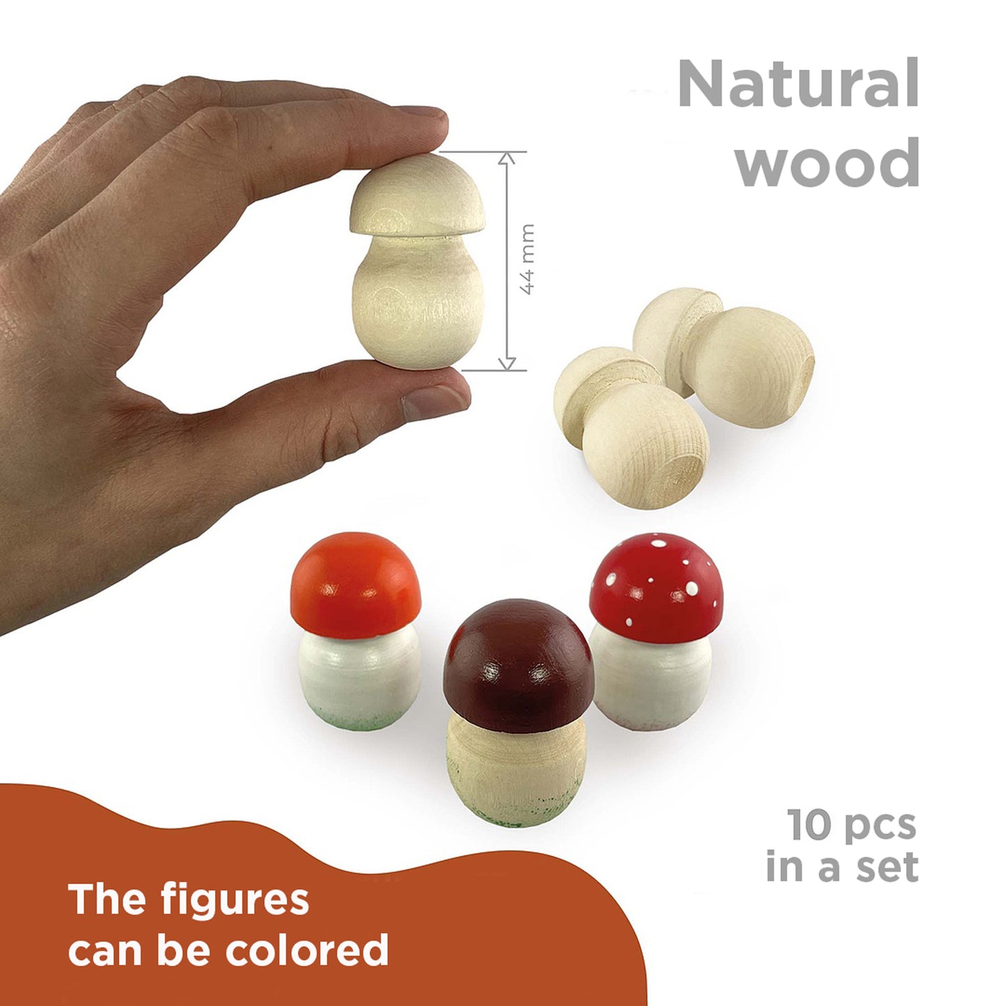 DIY 10 pcs Unfinished Wooden Mushroom Set