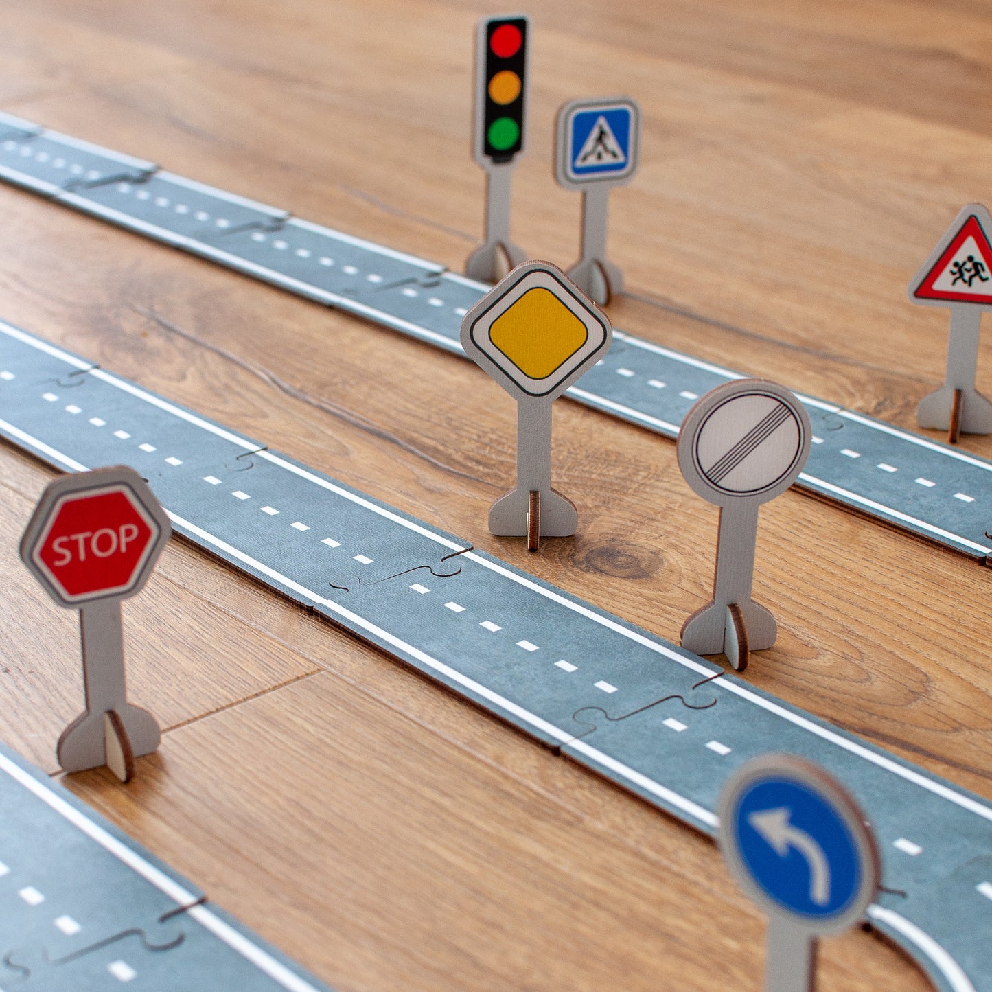 Wooden puzzle road additional elements and traffic signs