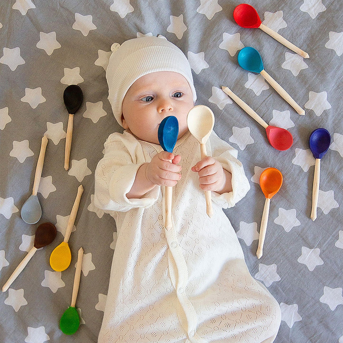 Set Colored Spoons 12 pcs Montessori Toy Wooden Sorter Game