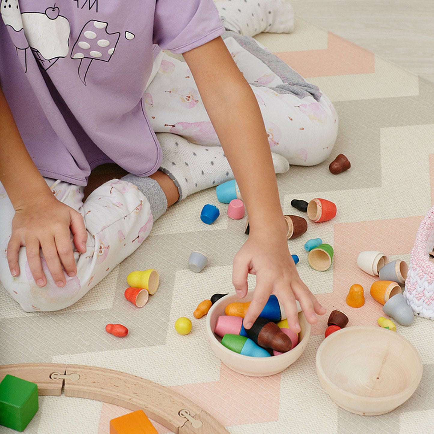 Set Colored Nesting Dolls Montessori Toy Wooden Sorter Game