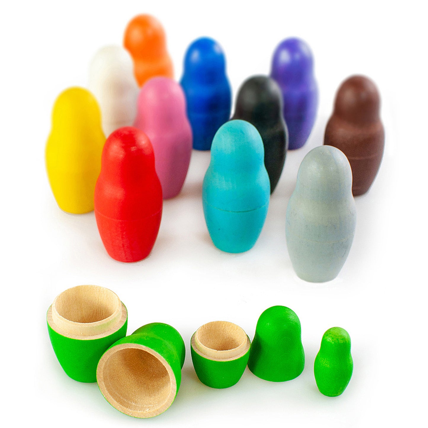 Set Colored Nesting Dolls Montessori Toy Wooden Sorter Game