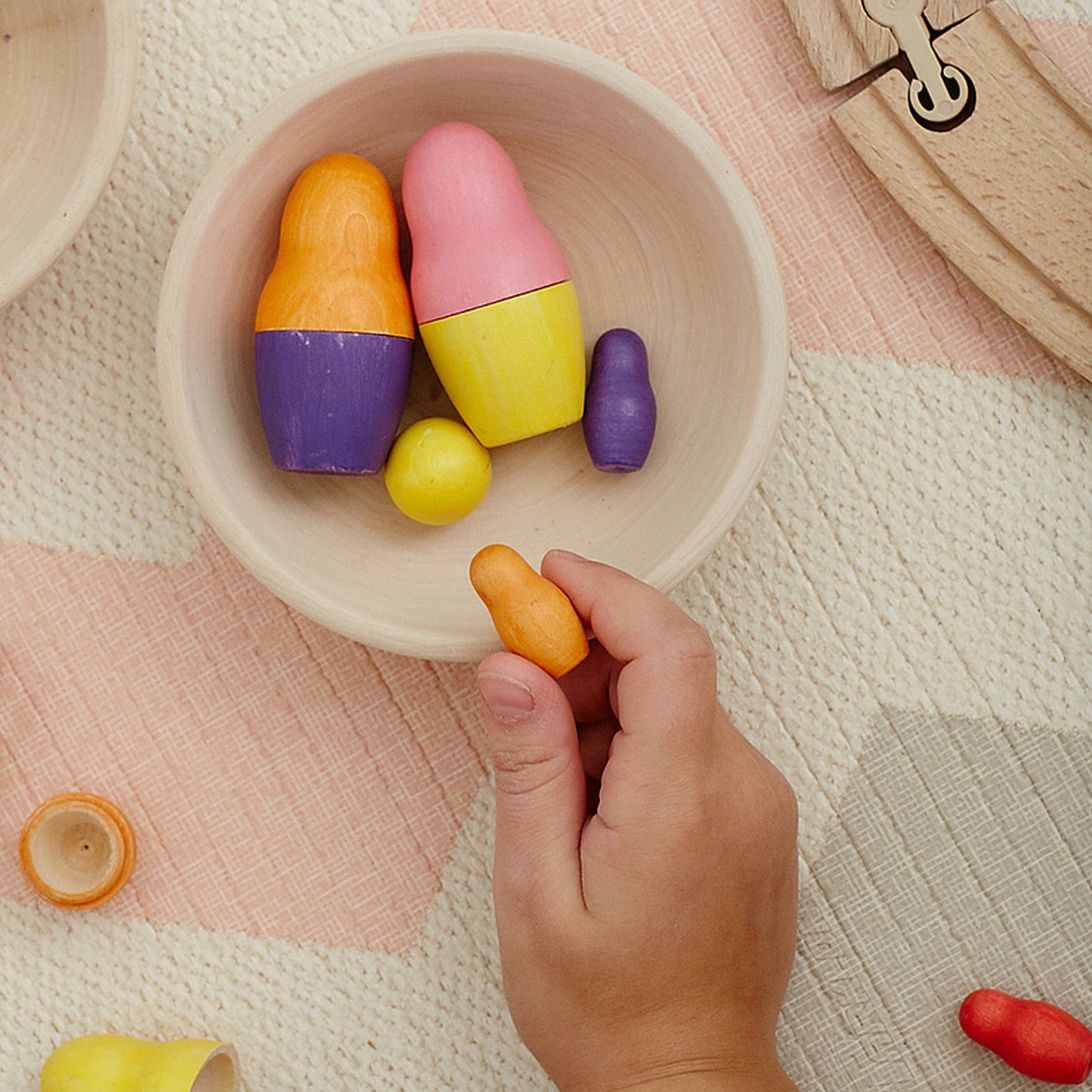 Set Colored Nesting Dolls Montessori Toy Wooden Sorter Game
