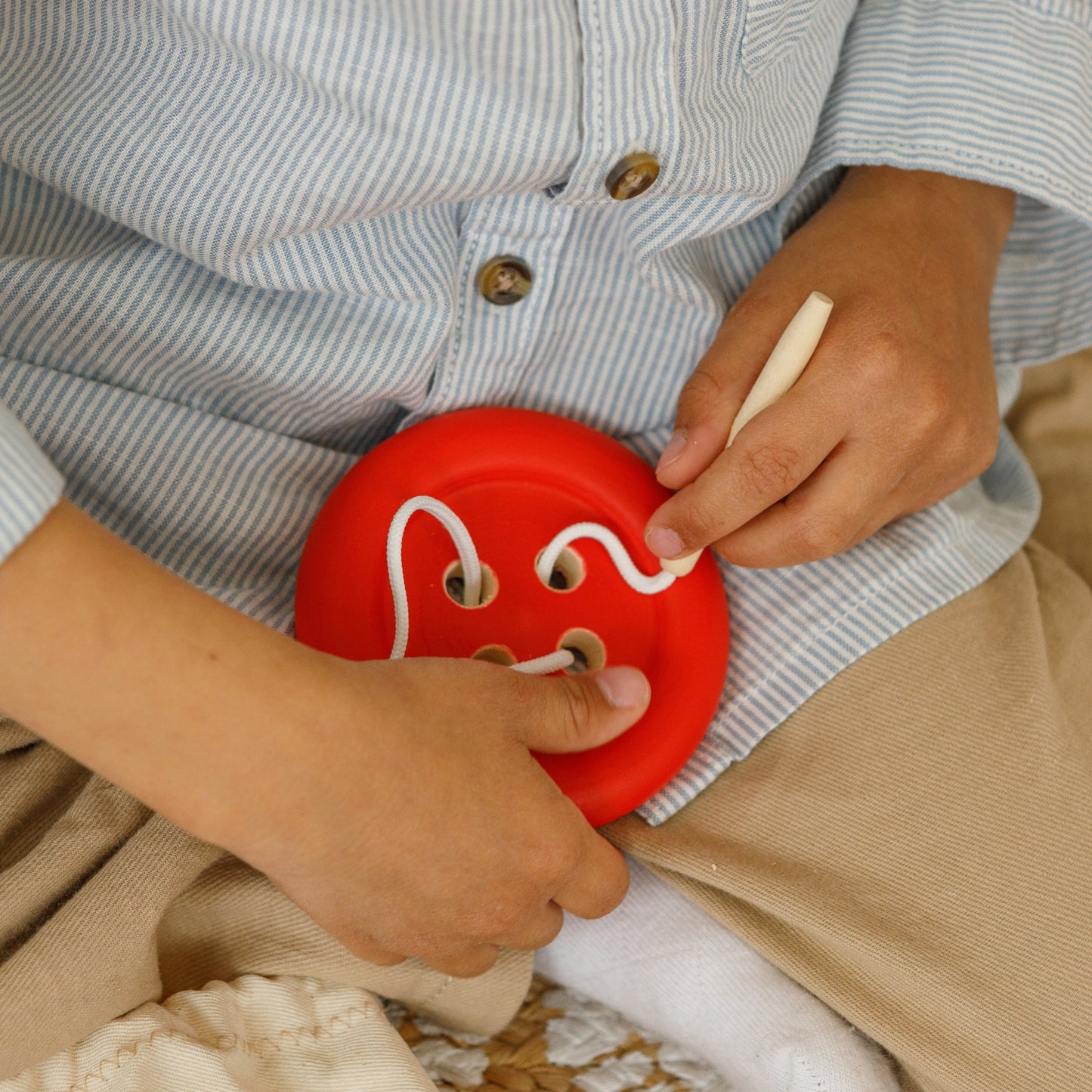 Developing Game Lacing Button Red Montessori Toy