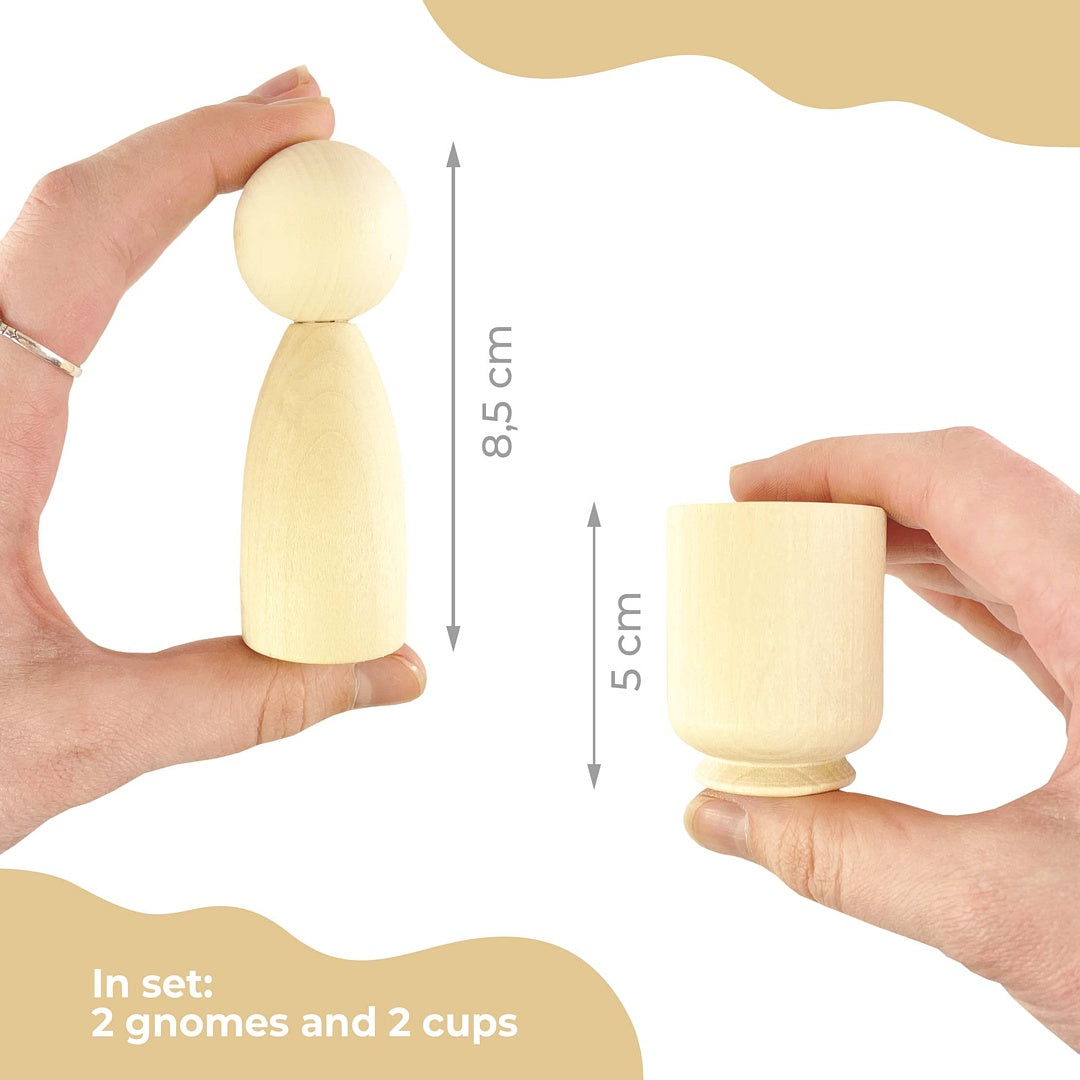 DIY Unpainted Peg Dolls in Cups Montessori Toy Wooden Sorter Game 2 Gnomes 85mm