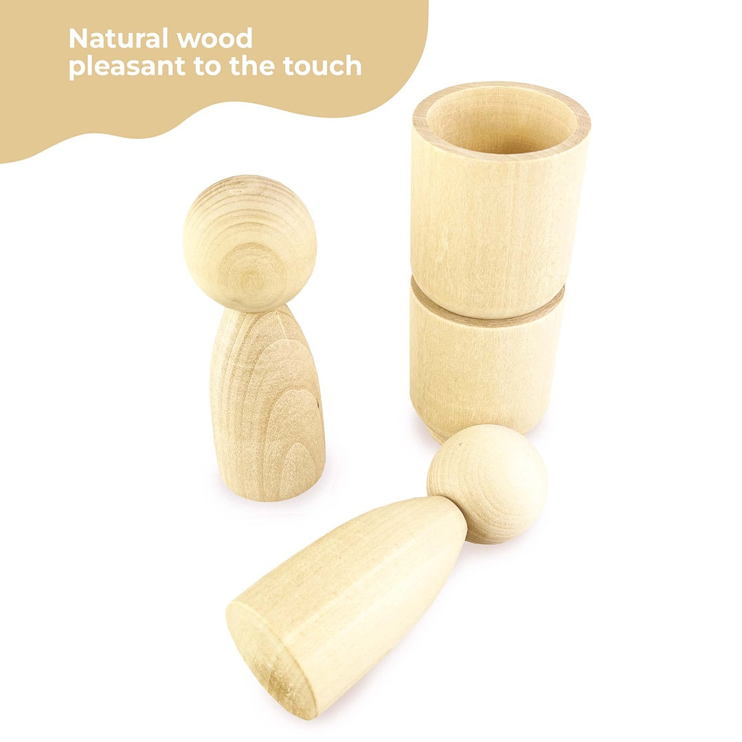 DIY Unpainted Peg Dolls in Cups Montessori Toy Wooden Sorter Game 2 Gnomes 85mm