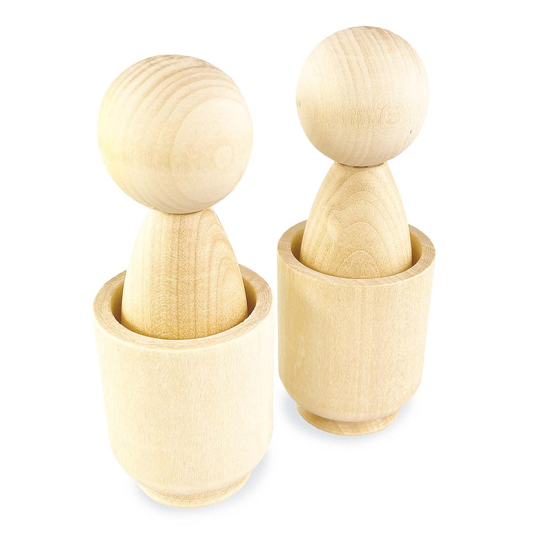 DIY Unpainted Peg Dolls in Cups Montessori Toy Wooden Sorter Game 2 Gnomes 85mm