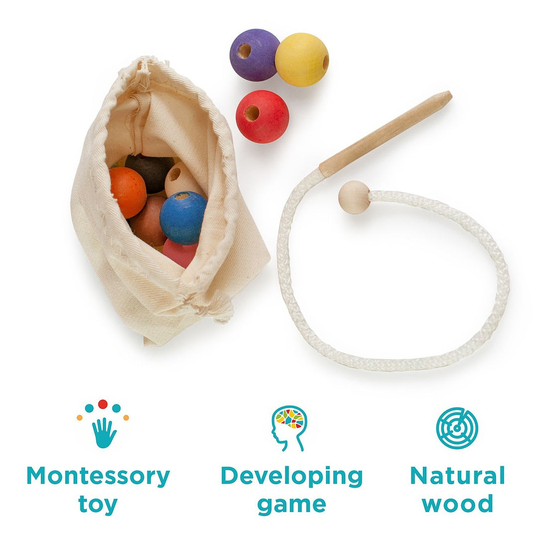 Lacing Small Montessori Toy Wooden 12 Balls 25 mm