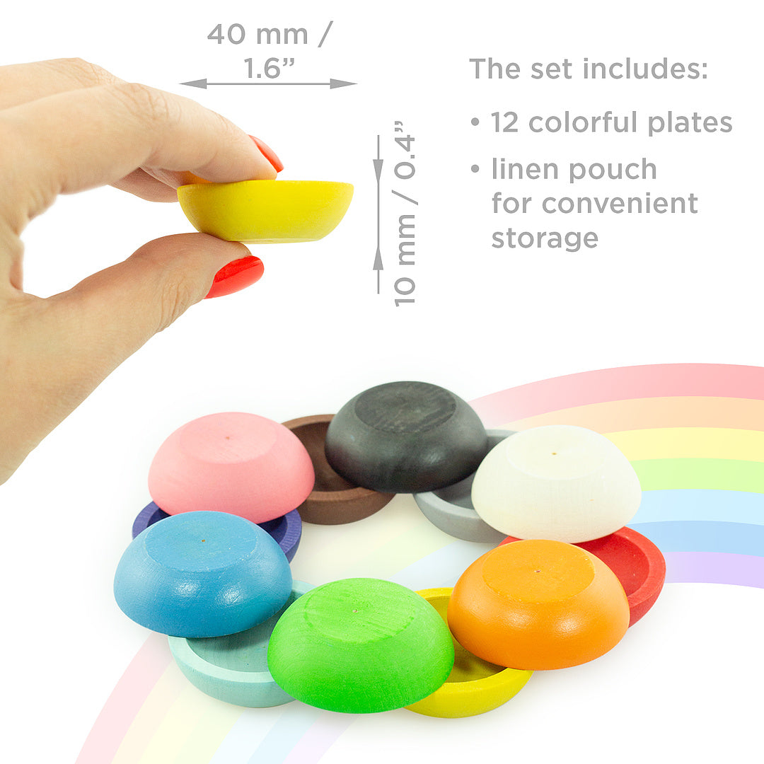 Set Colored Plates 12 pcs Montessori Toy Wooden Sorter Game