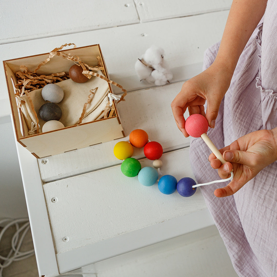 Lacing Average Montessori Toy Wooden 12 Balls 30 mm