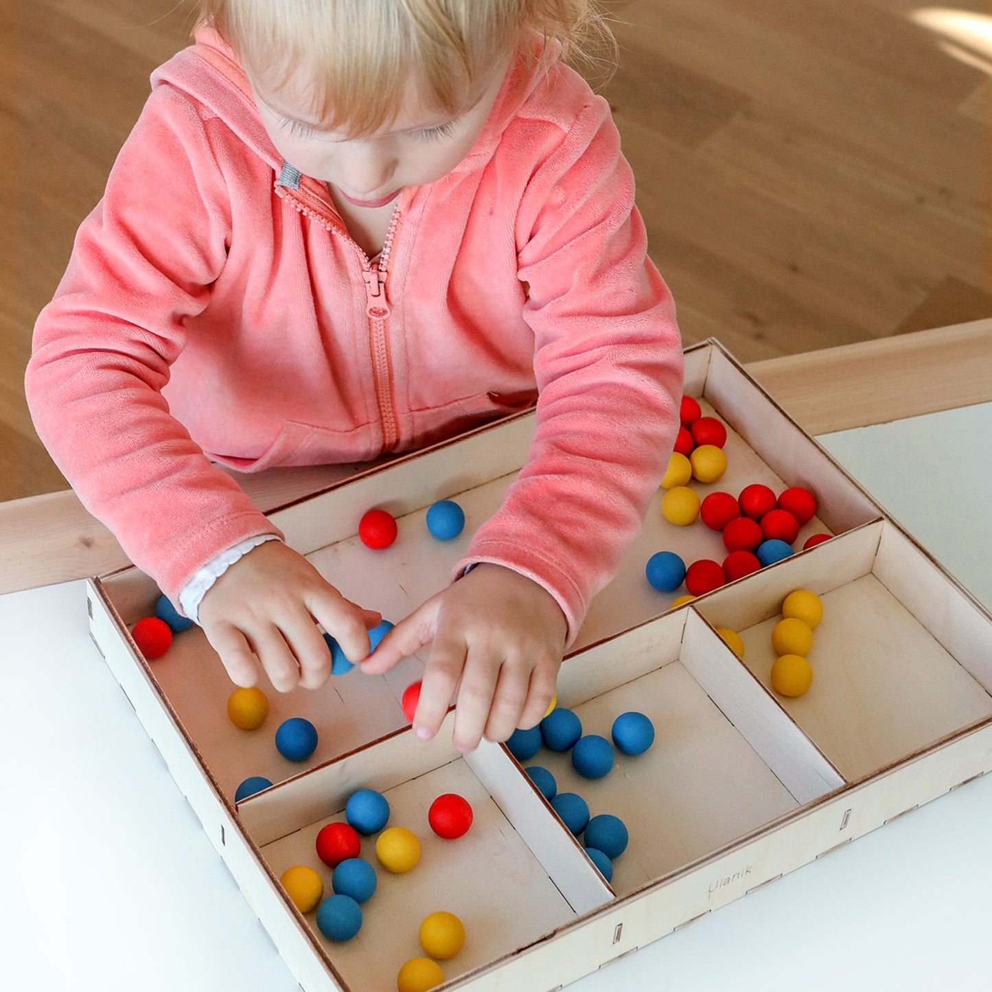 Wooden Tray for Sorting 4 Sections Montessori