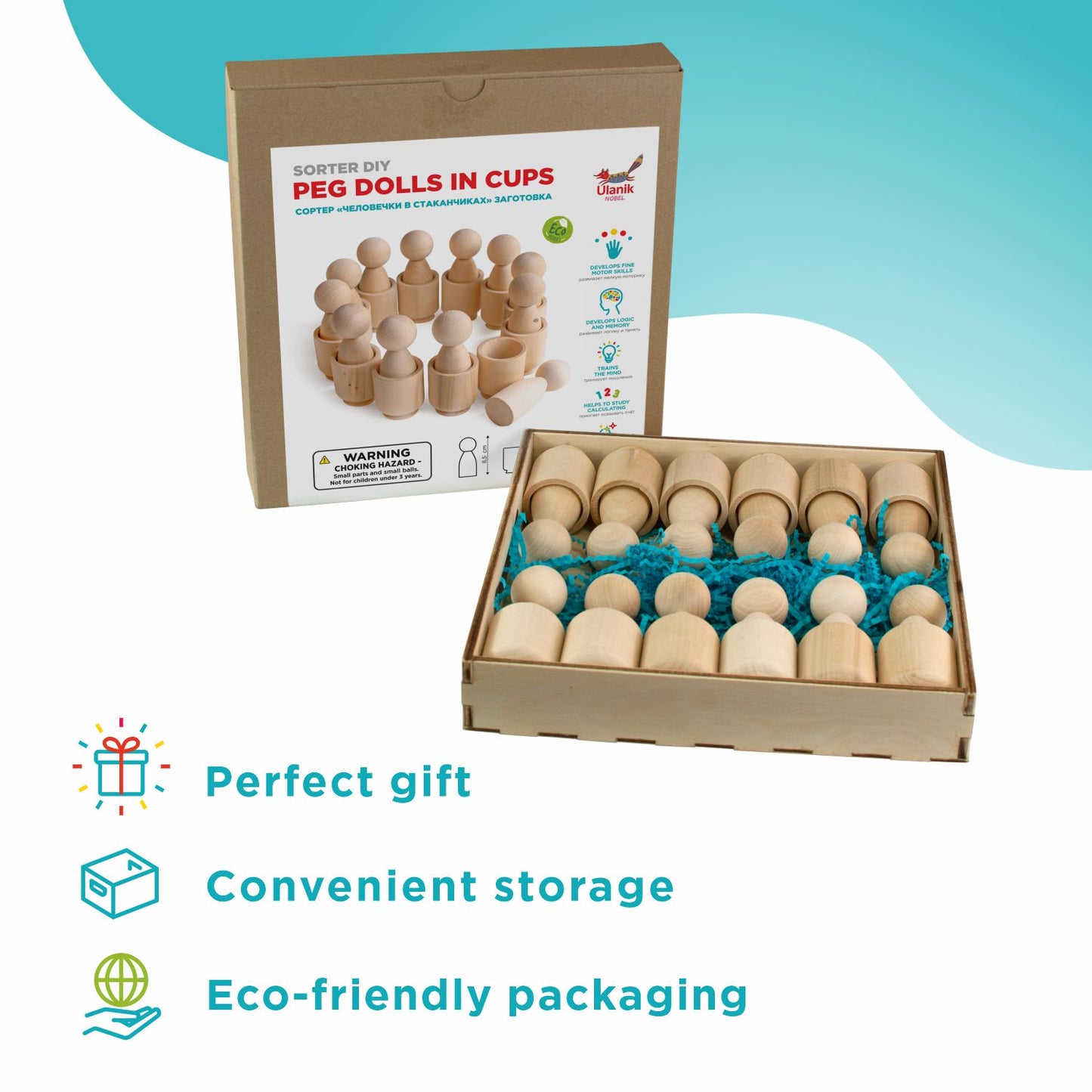 DIY Unpainted Peg Dolls in Cups Montessori Toy Wooden Sorter Game