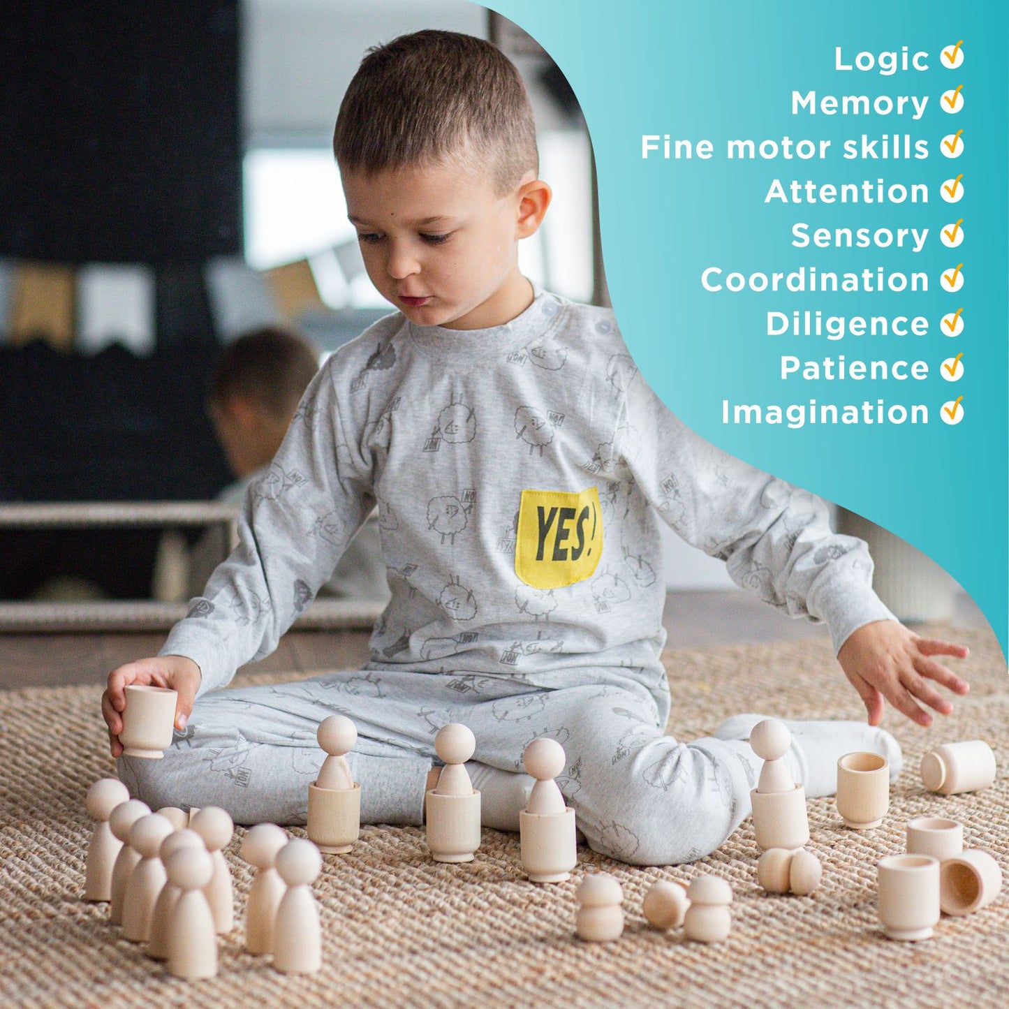 DIY Unpainted Peg Dolls in Cups Montessori Toy Wooden Sorter Game