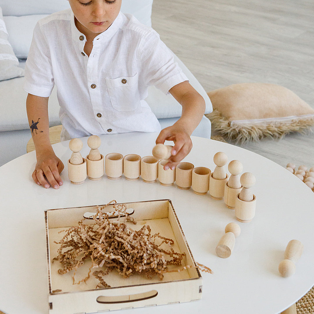 DIY Unpainted Peg Dolls in Cups Montessori Toy Wooden Sorter Game