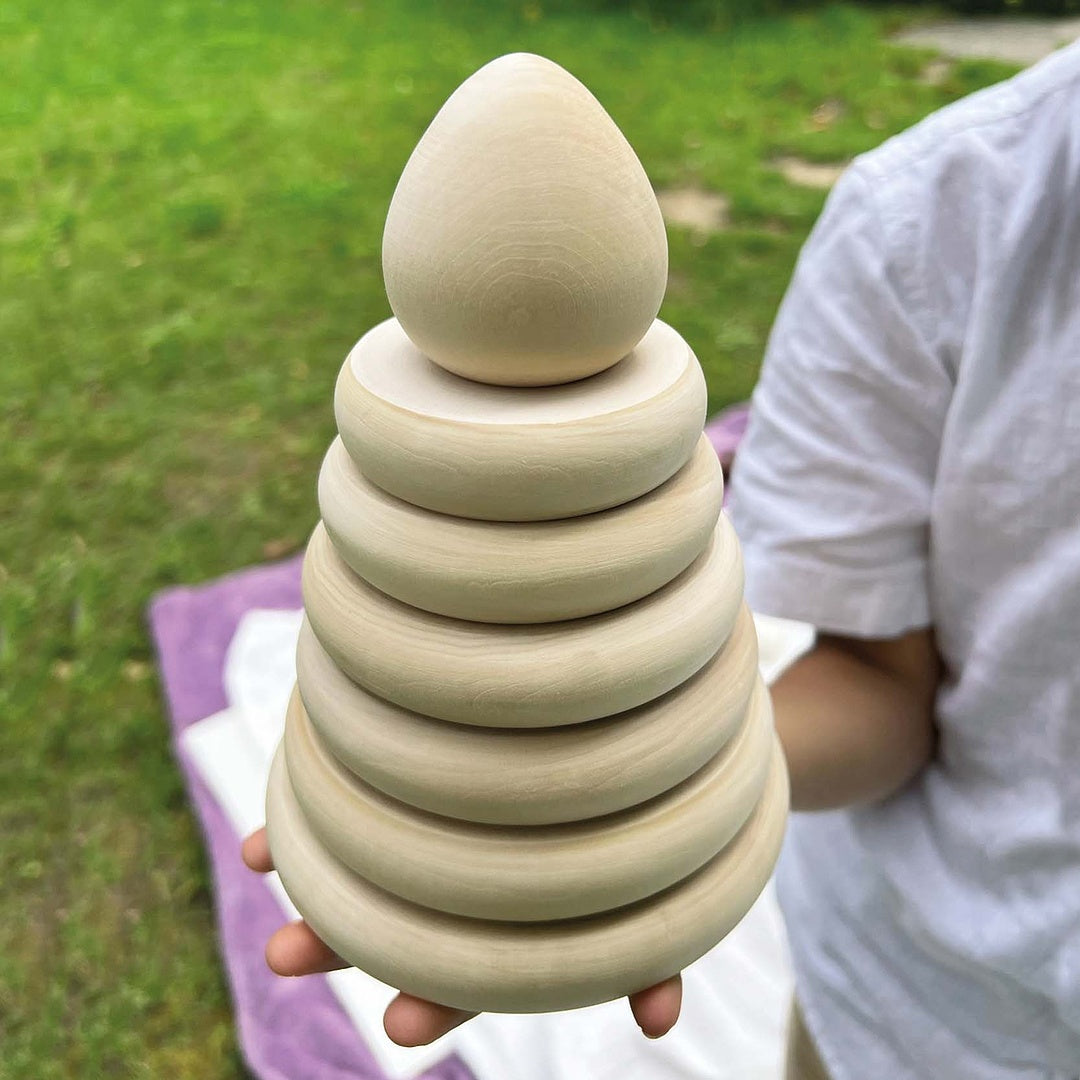DIY Unfinished Rings Stacker Montessori Toy Wooden Stacking Rings 5 pcs 17 cm