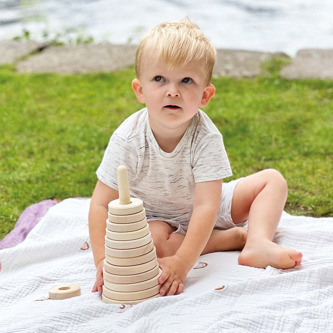 DIY Unfinished Rings Stacker Montessori Toy Wooden Stacking Rings 15 pcs 26 cm