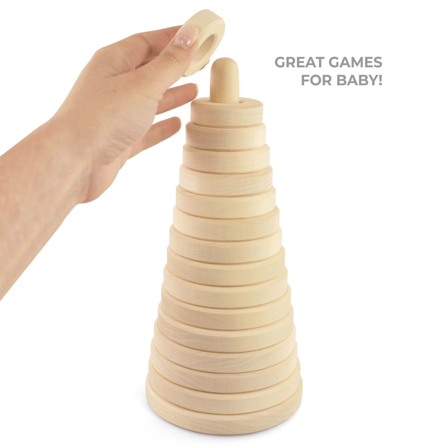 DIY Unfinished Rings Stacker Montessori Toy Wooden Stacking Rings 15 pcs 26 cm