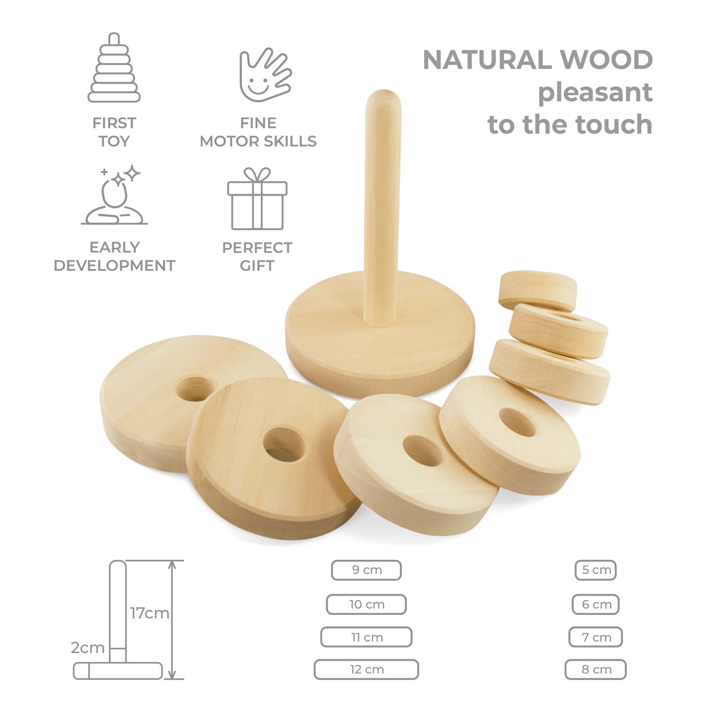 DIY Unfinished Rings Stacker Montessori Toy Wooden Stacking Rings 7 pcs 17 cm
