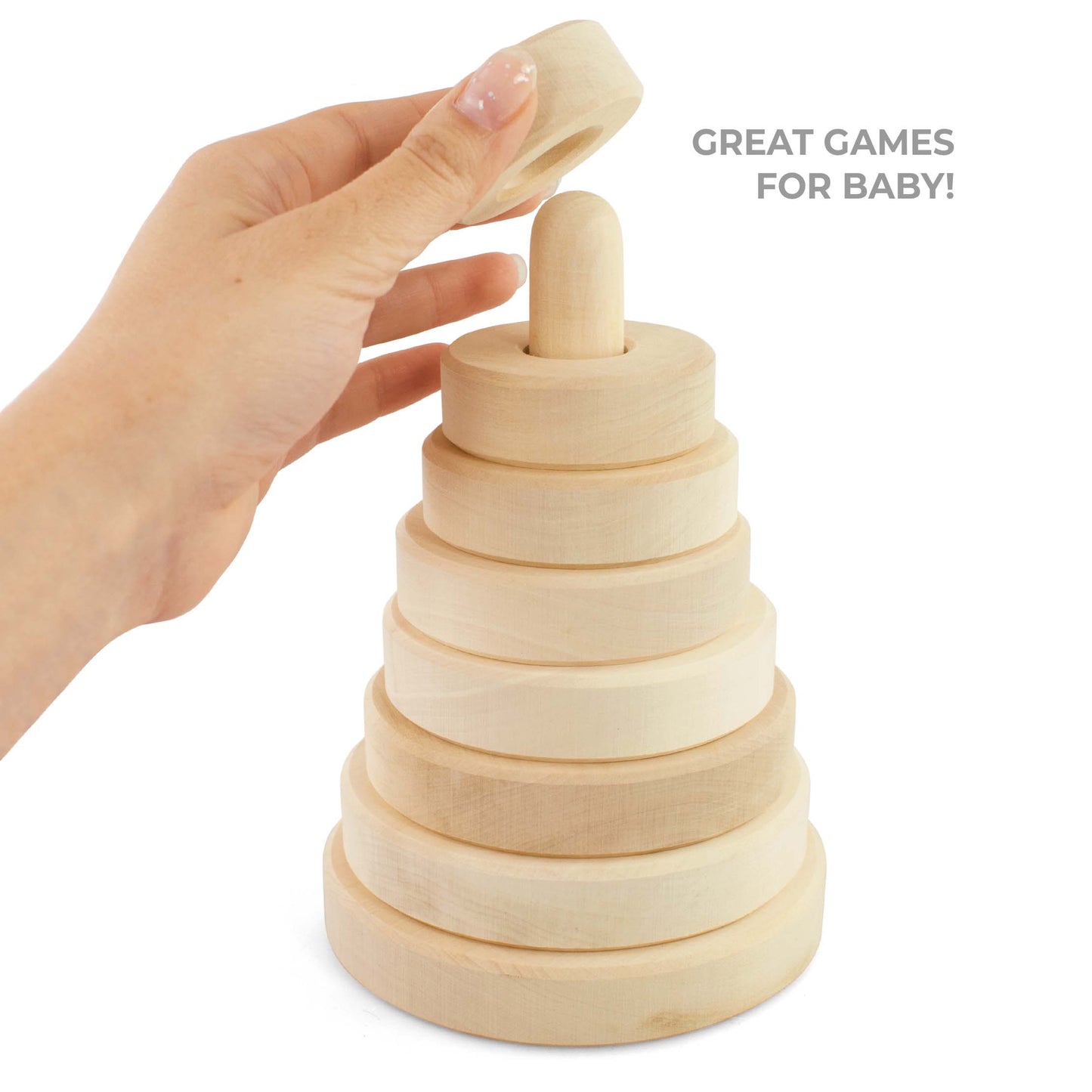 DIY Unfinished Rings Stacker Montessori Toy Wooden Stacking Rings 7 pcs 17 cm