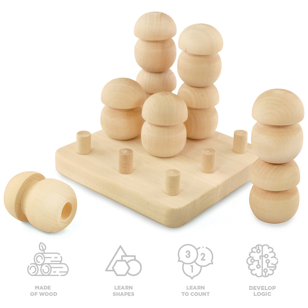 DIY 9 pcs Unfinished Wooden Mushrooms Set on a Stand Unpainted Montessori Toy