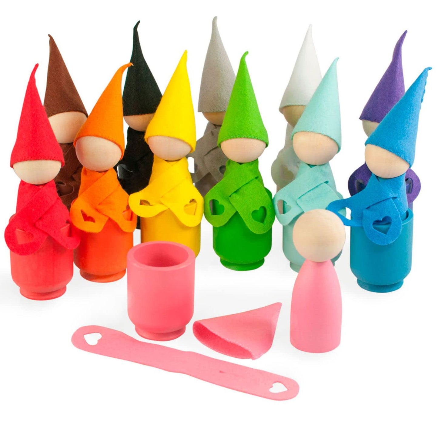 Large Peg Dolls in Cups with Hats and Scarfs - 12 Gnomes