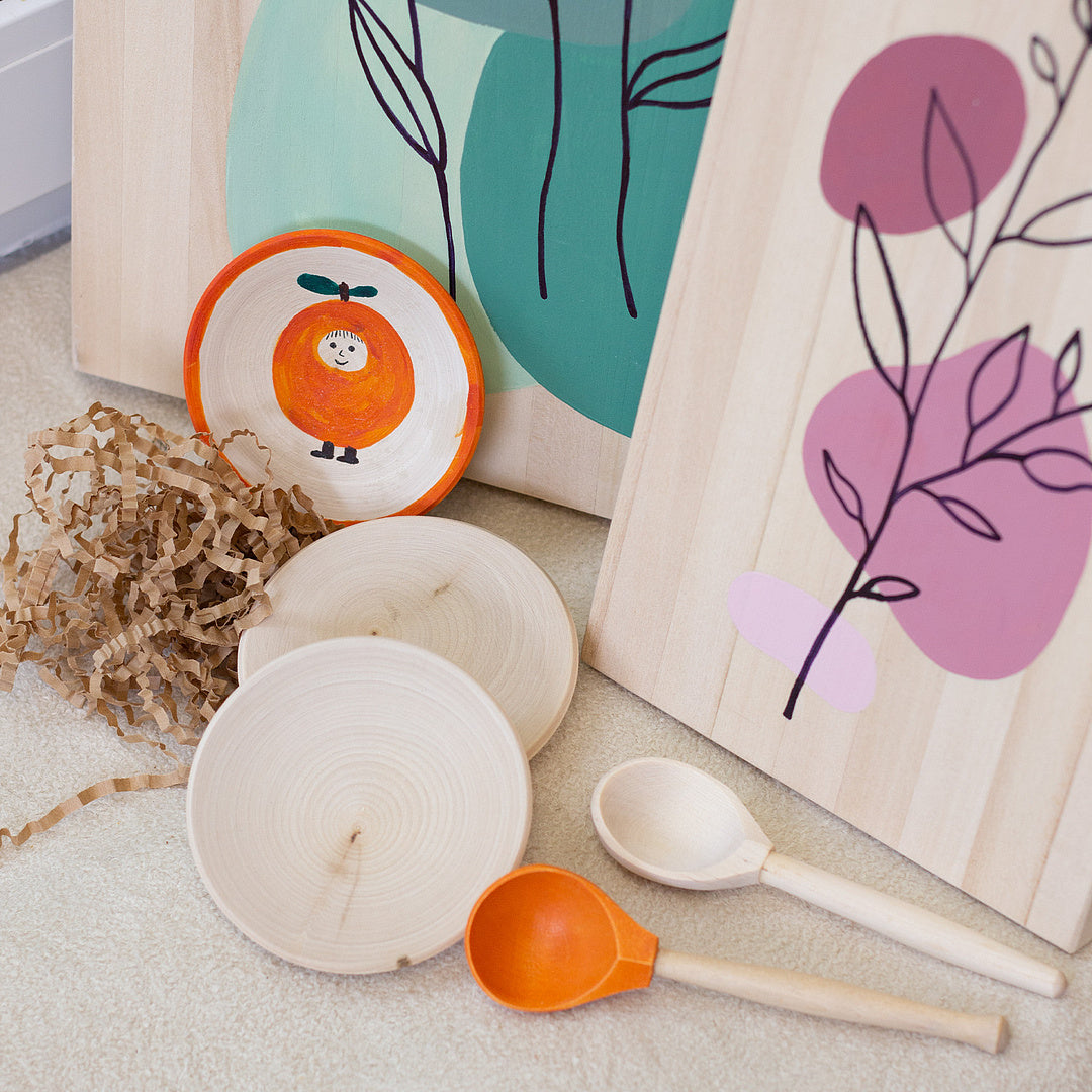 Wooden set of plates