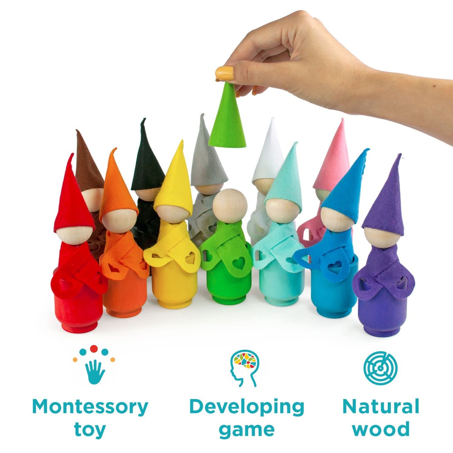 Large Peg Dolls in Cups with Hats and Scarfs - 12 Gnomes