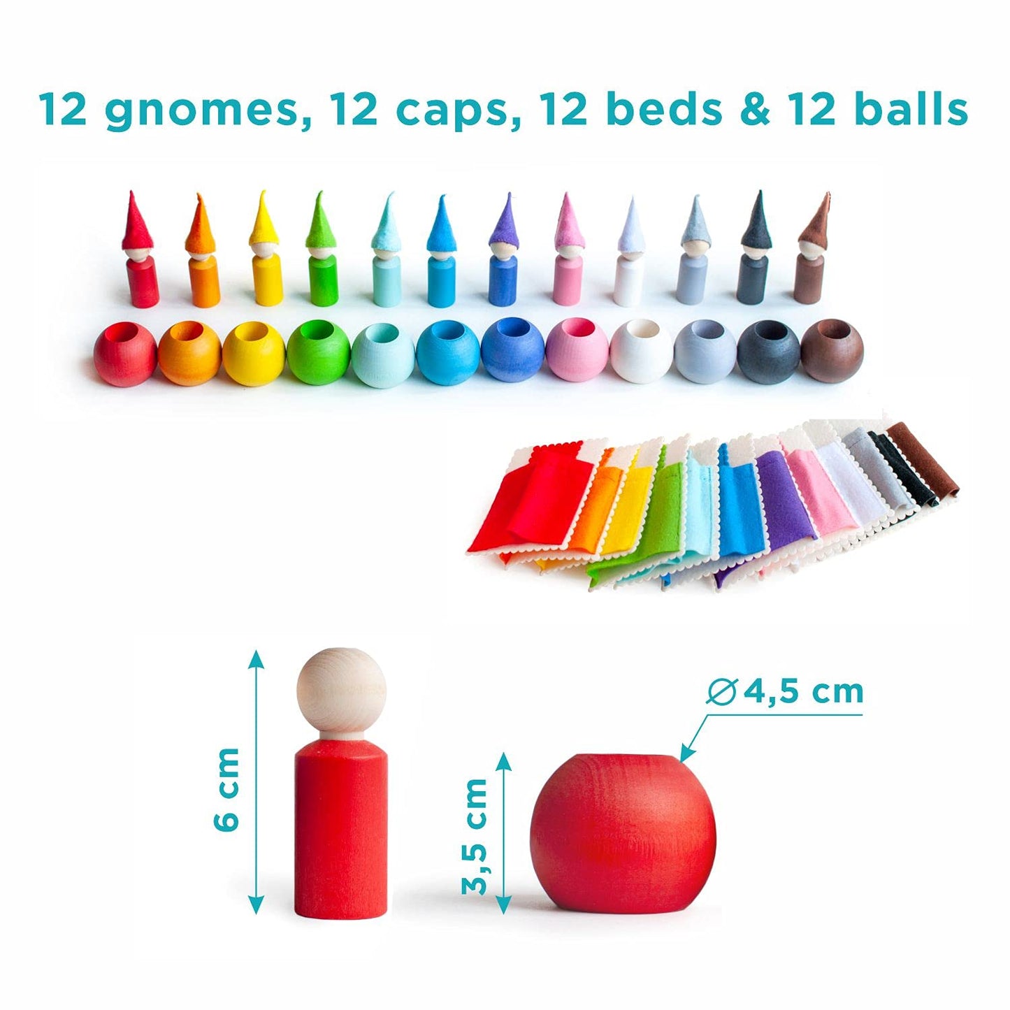 Small Peg Dolls in Balls with Hats & Beds - 12 Gnomes
