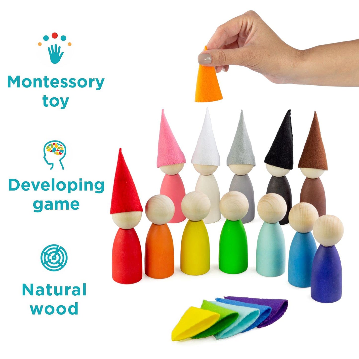 Large Peg Dolls with Hats - 12 Gnomes (2 Edition)