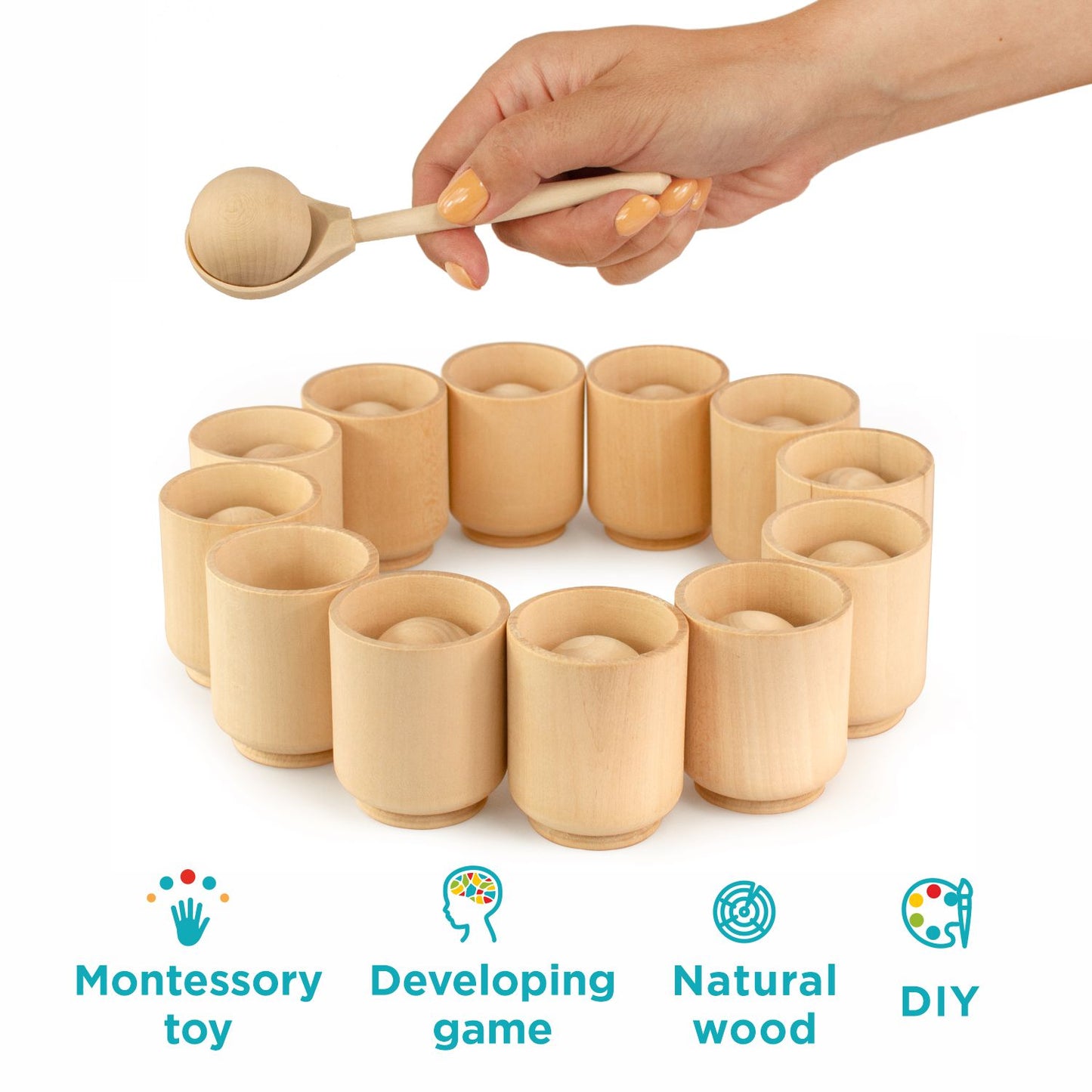 DIY Unpainted Balls in Cups Large Montessori Toy Wooden Sorter Game