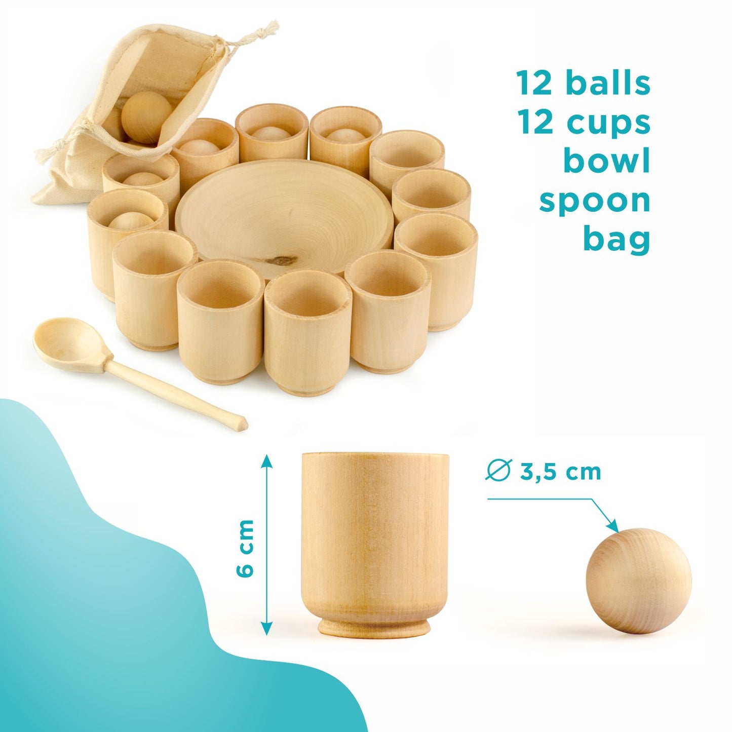 DIY Unpainted Balls in Cups Large Montessori Toy Wooden Sorter Game