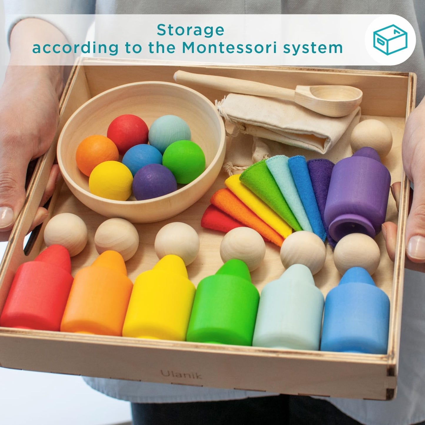 Rainbow Large Peg Dolls and Small Balls in Cups - 7 Gnomes (2 Edition)