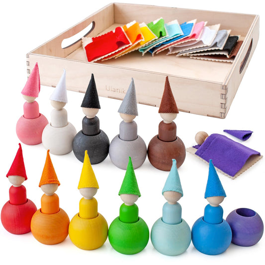 Small Peg Dolls in Balls with Hats & Beds - 12 Gnomes