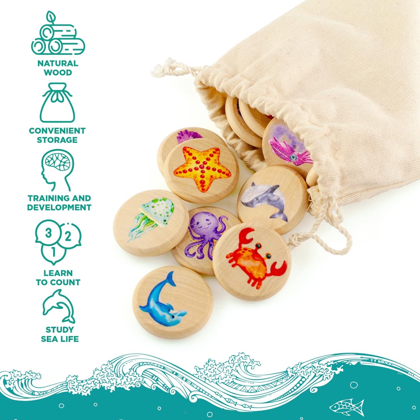 Sea Creatures Memory Game - 30 chips