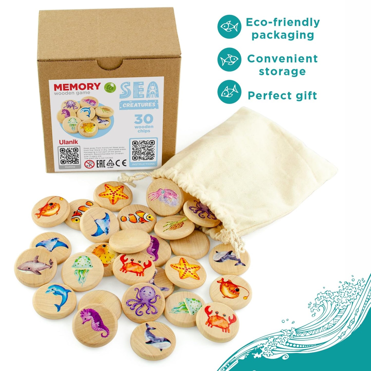 Sea Creatures Memory Game - 30 chips