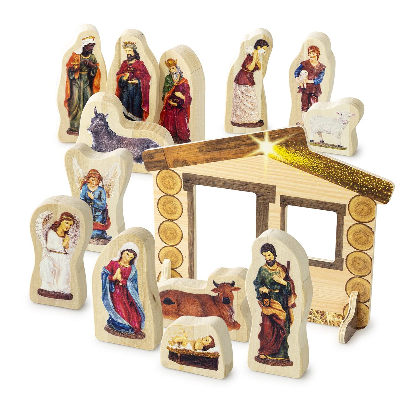 Nativity Set Wooden Figurines - 14 pcs