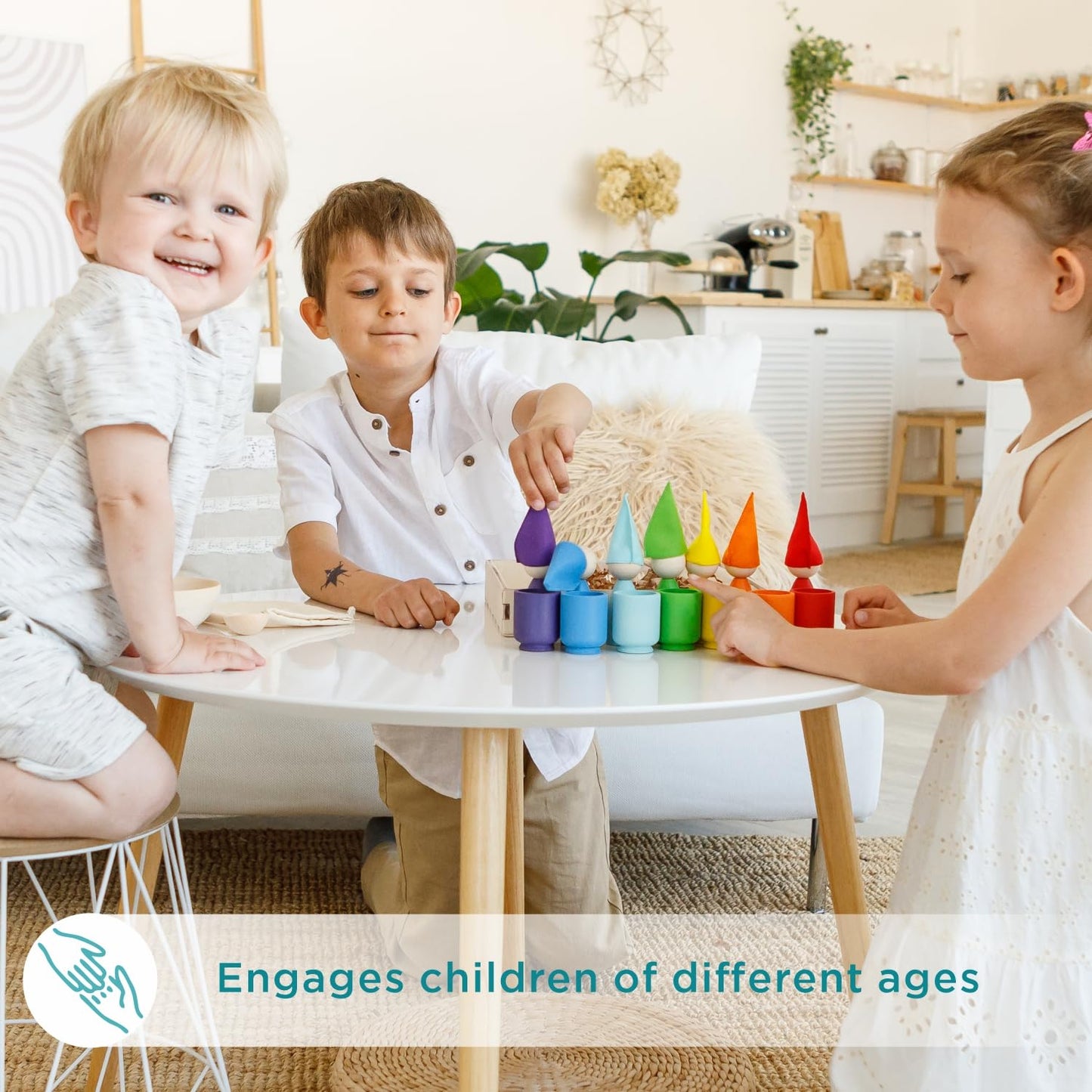 Rainbow Large Peg Dolls and Small Balls in Cups - 7 Gnomes