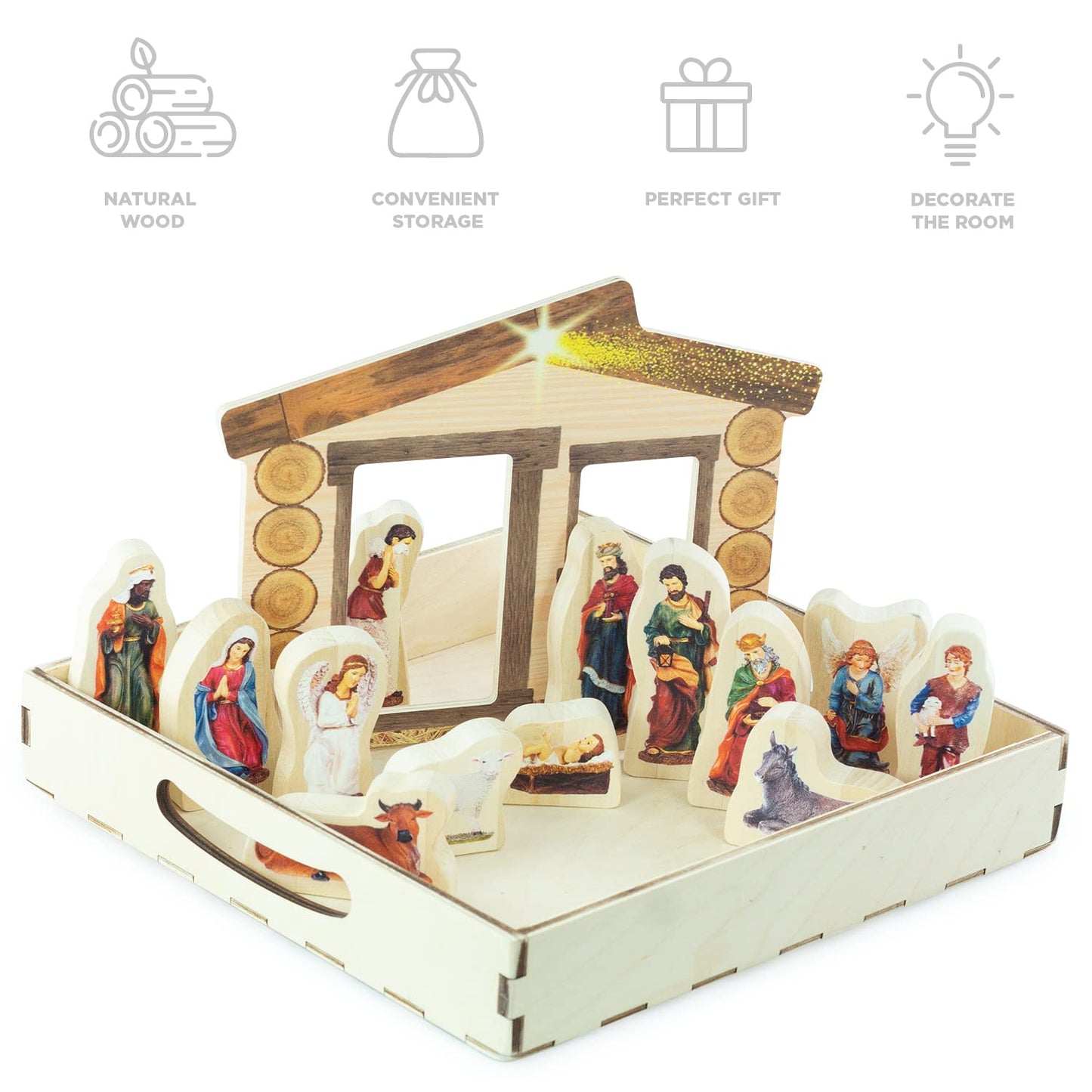 Nativity Set Wooden Figurines - 14 pcs