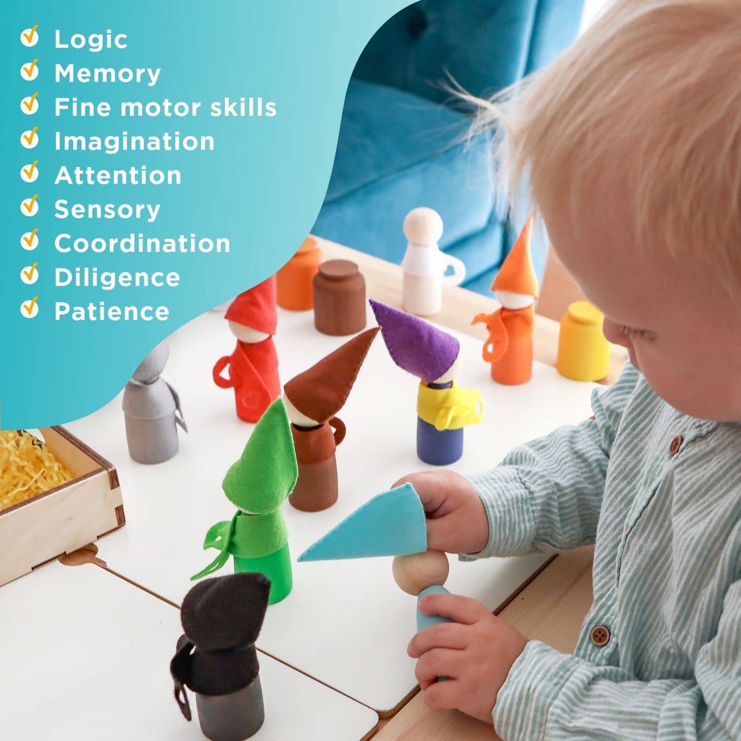 Large Peg Dolls in Cups with Hats and Scarfs - 12 Gnomes