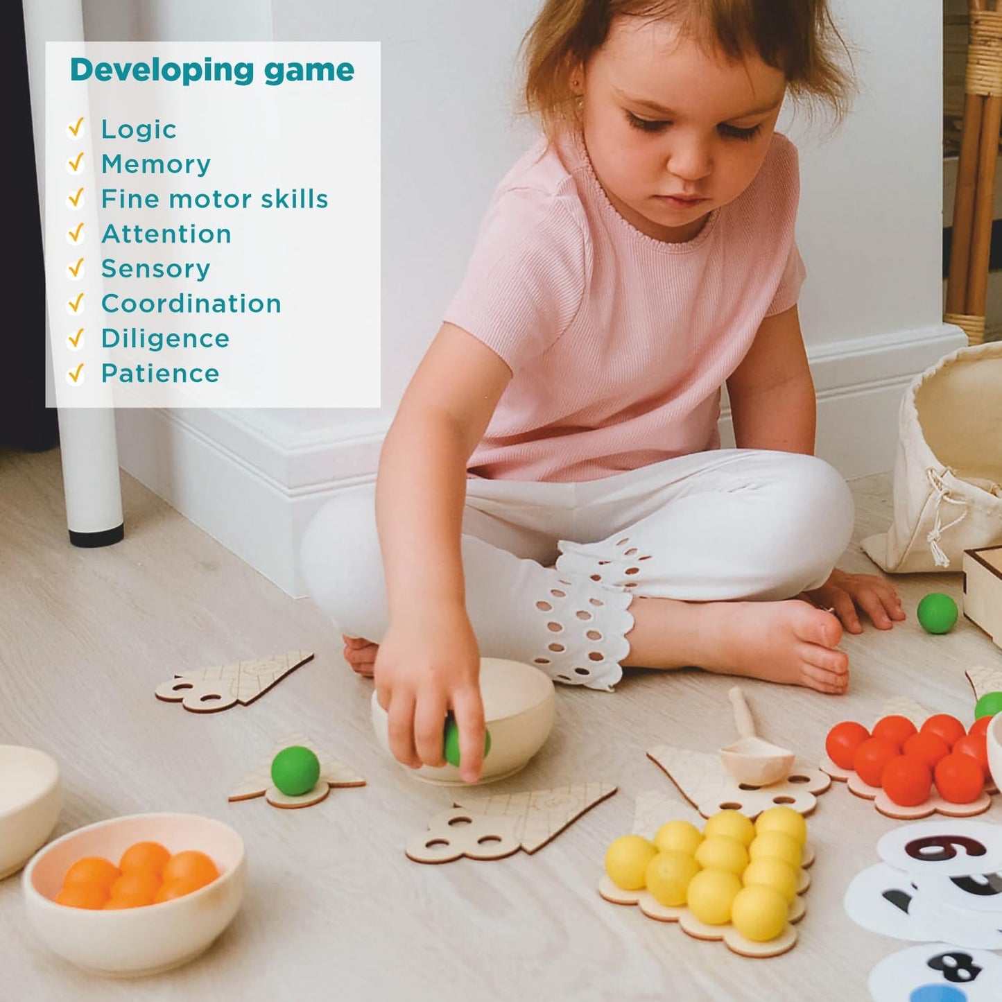 Sweet Counting Large - 60 Wooden Balls