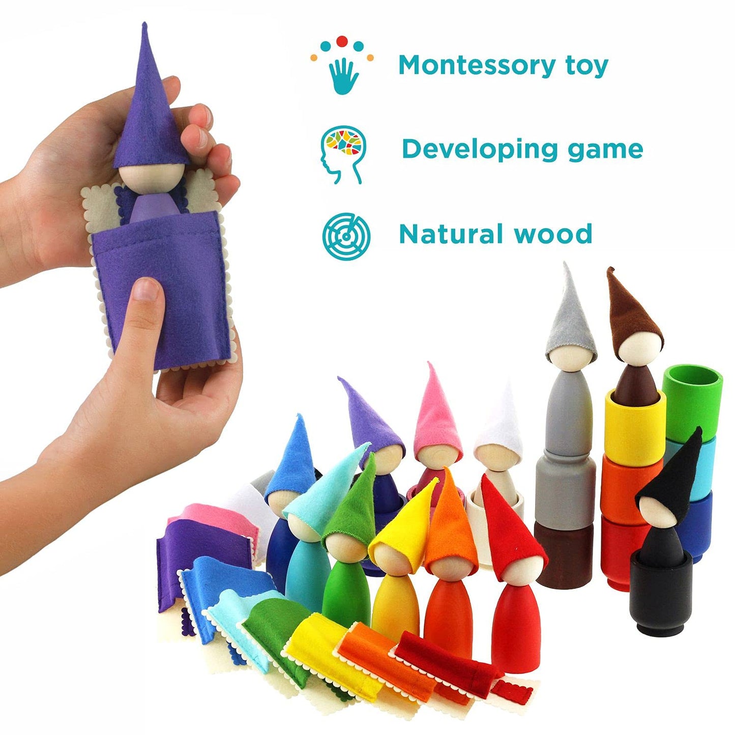 Large Peg Dolls in Cups with Hats & Beds - 12 Gnomes