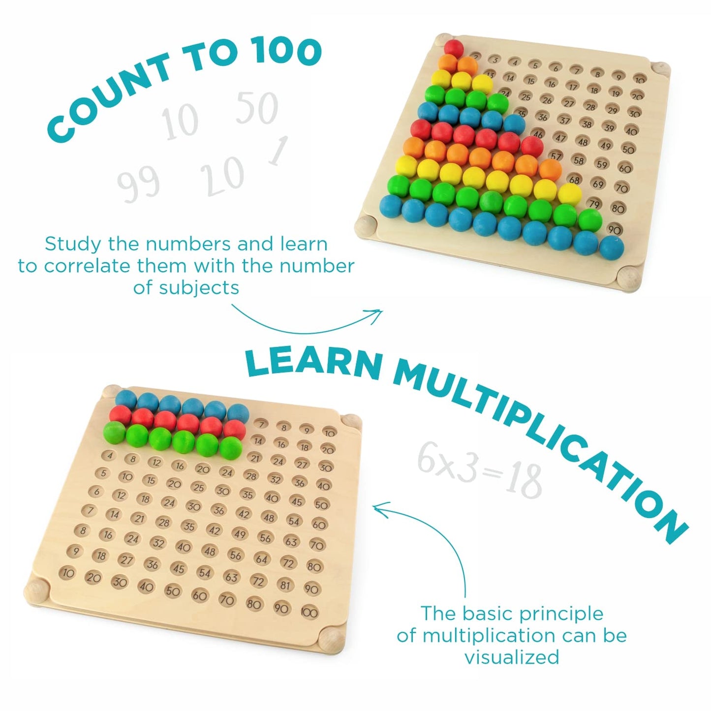 Count to 100 - Maths for Kids, 100 Wooden Balls (2 Edition)