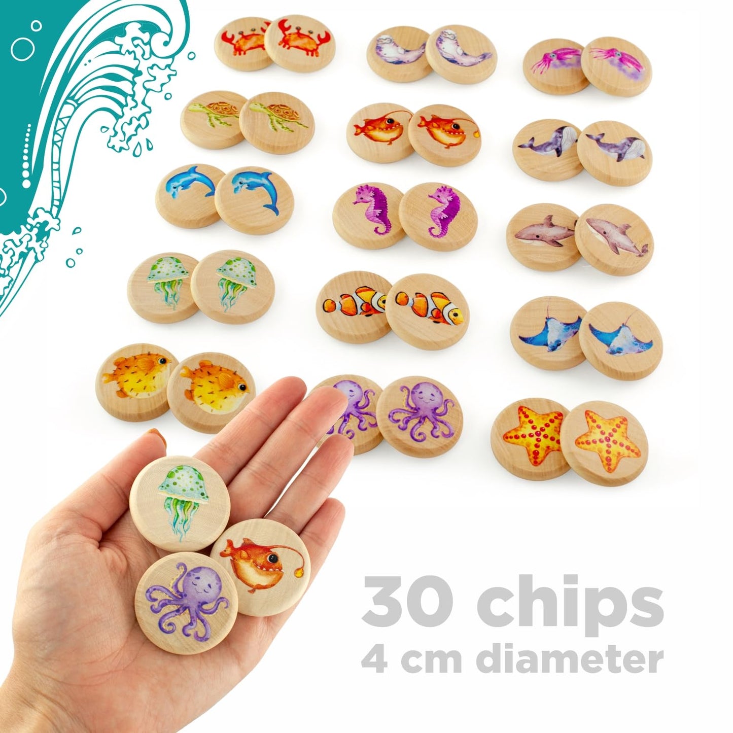 Sea Creatures Memory Game - 30 chips