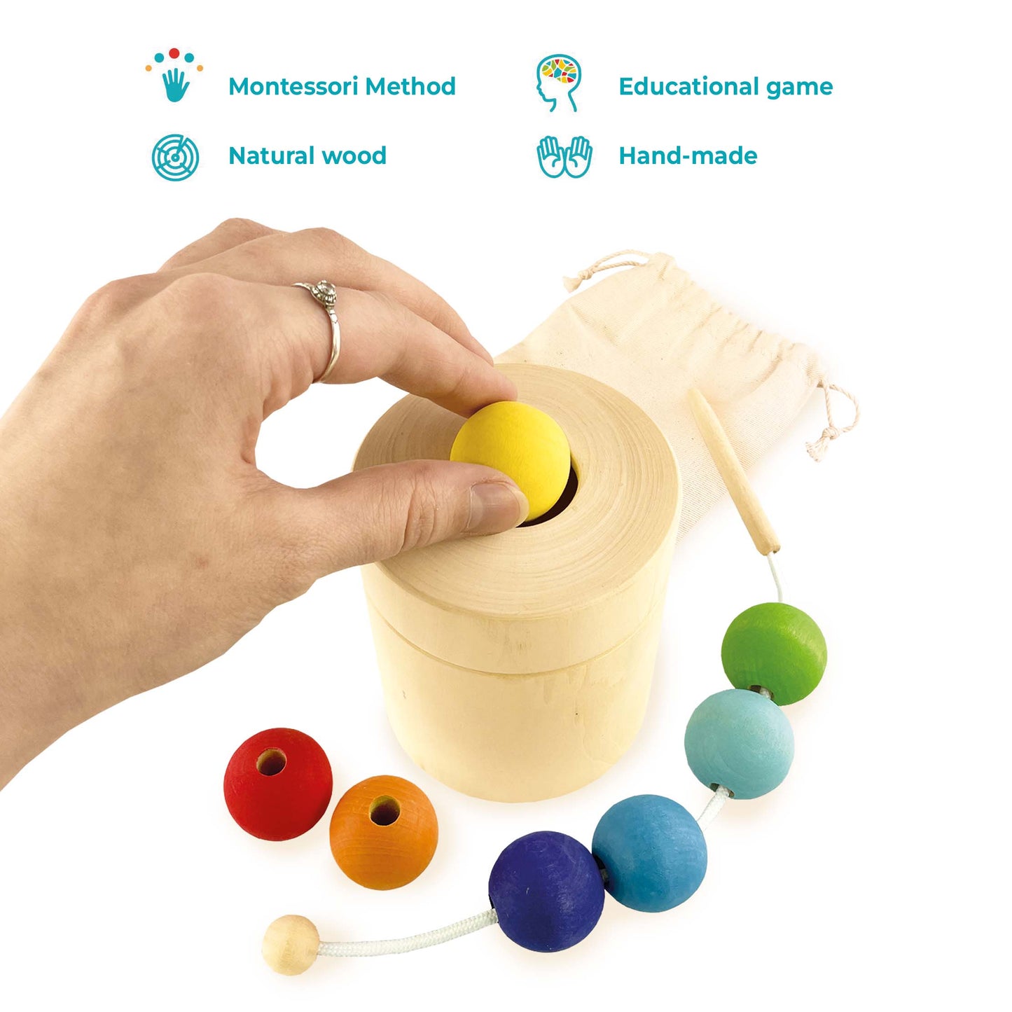Pot and Lacing Montessori Toy Wooden Sorter Game