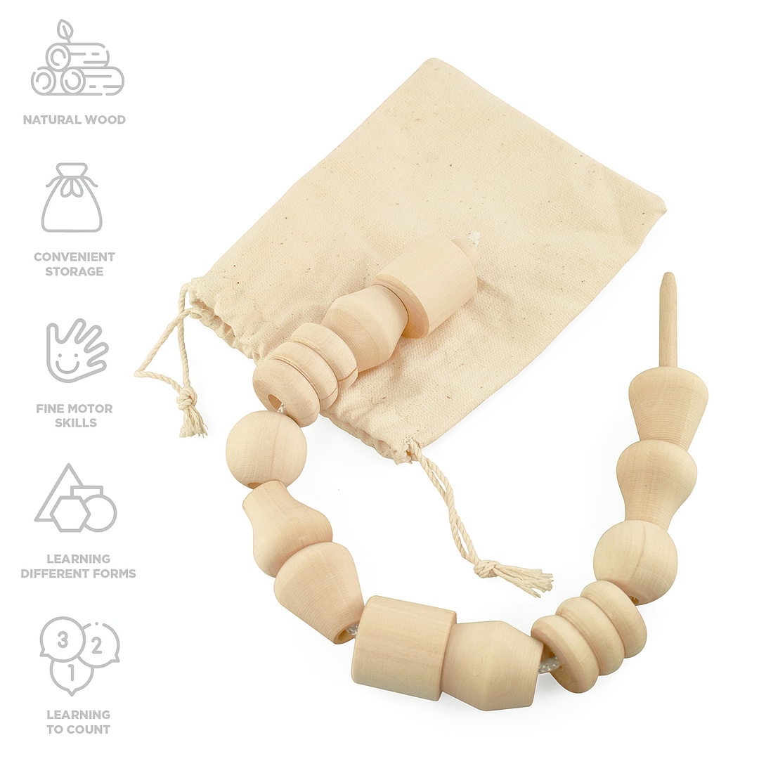 DIY Unpainted Lacing Montessori Toy Wooden 12 figures