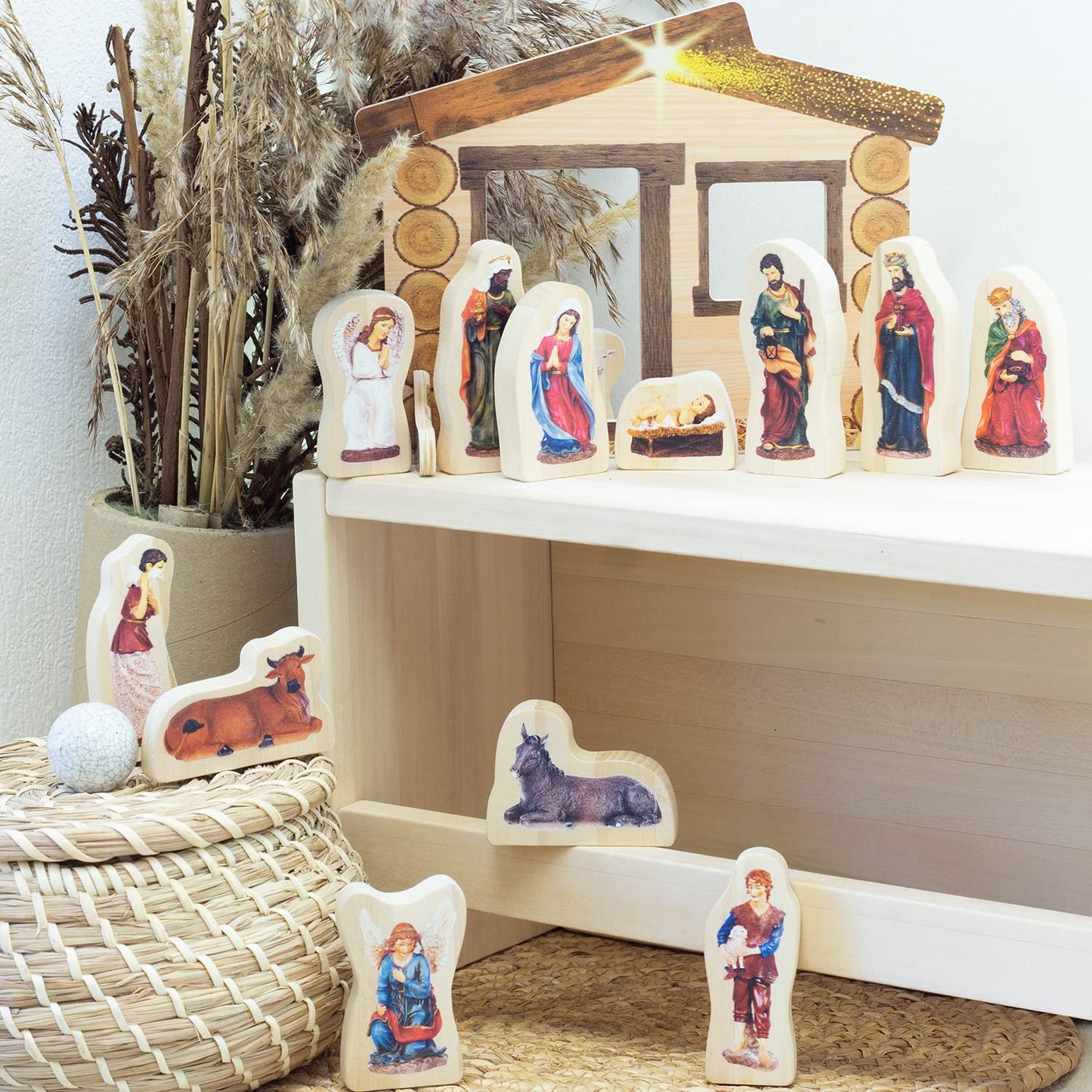 Nativity Set Wooden Figurines - 14 pcs